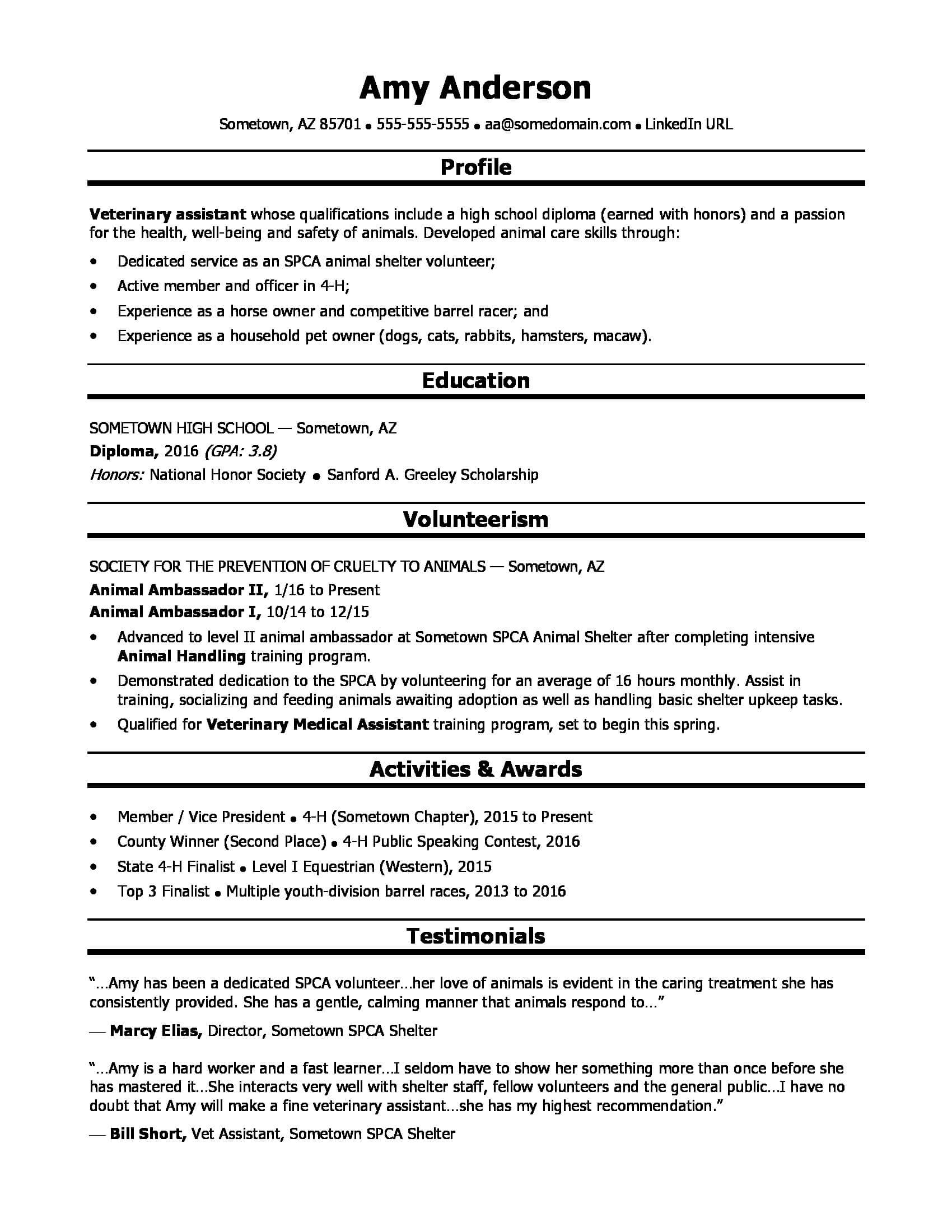 college resume template for high school students