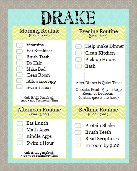 Morning And Evening Chore Chart