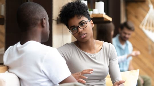 Woman holding conversation