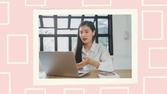 woman talking on work call