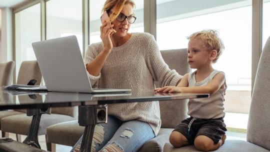 Working mom and son