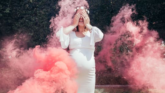 Woman at gender reveal