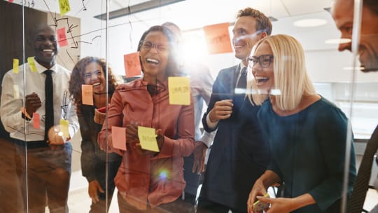 Coworkers laughing