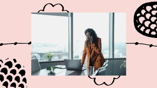 Woman talking on the phone at work