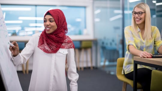 Woman preparing for presentation
