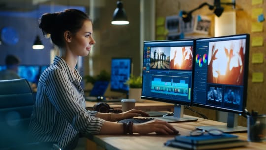 woman editing film
