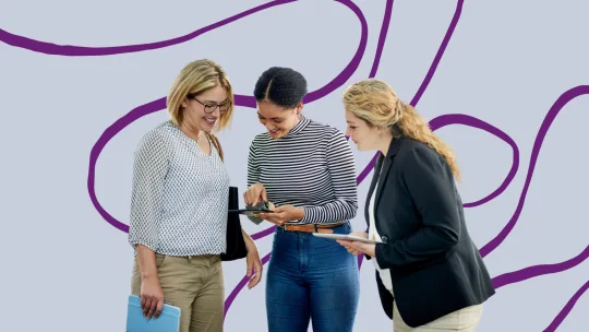 a group of three women talking