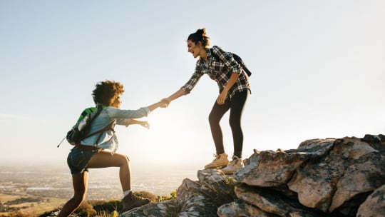 Two friends hiking