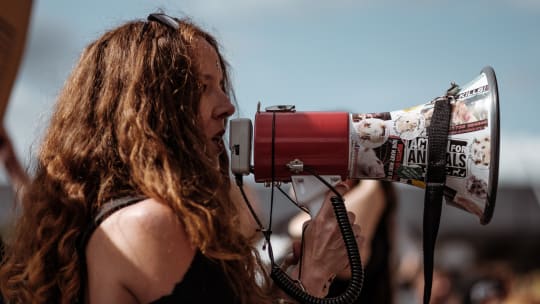 woman with a bullhorn