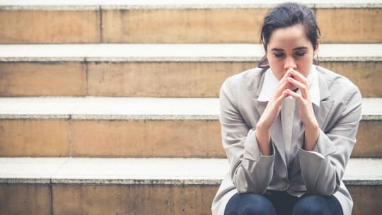 Woman crying at work
