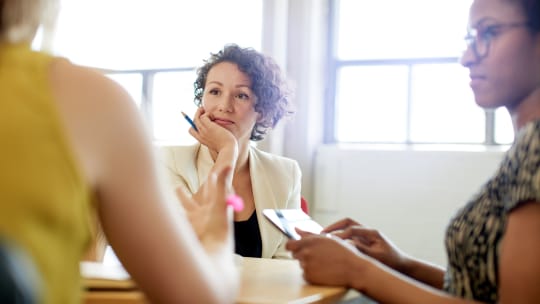 Annoyed woman listening