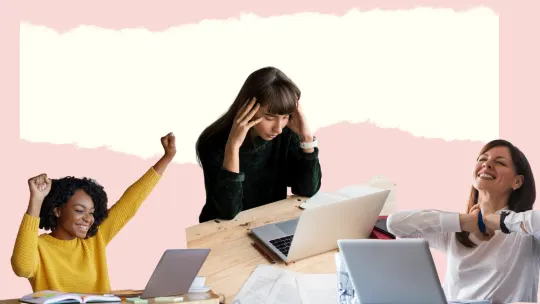 three women working from home