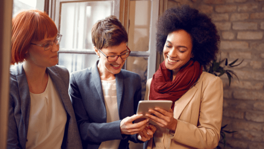 women talking at work