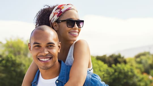 happy couple outside