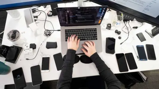 Desk with technical devices.