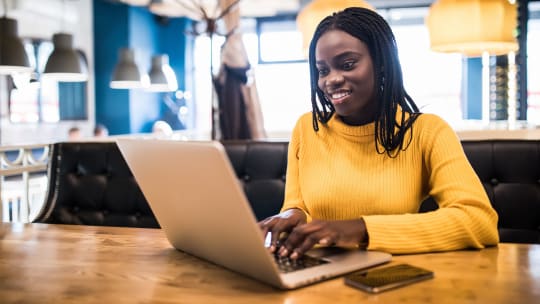 Woman working on a laptop