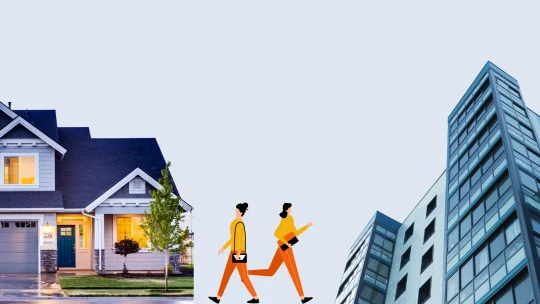 woman walking to work at home and walking to work at an office