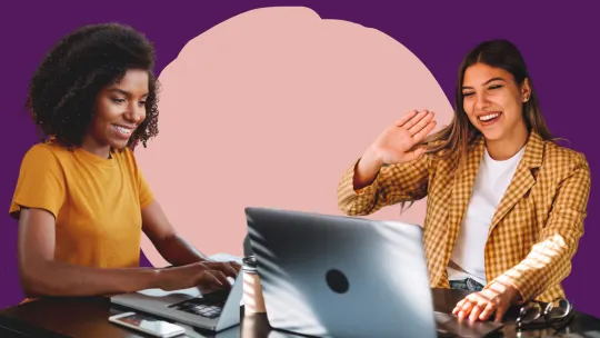 two women talking virtual meeting