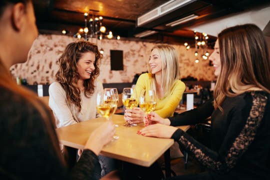 Friends drink wine together