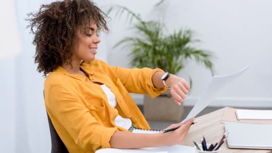 woman looking at resume