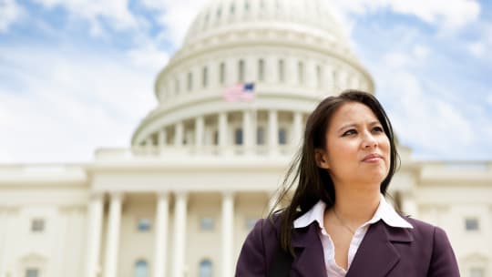 Woman in front of capitol hill