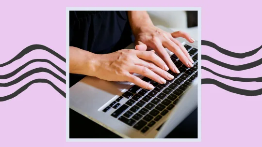 woman typing farewell emails