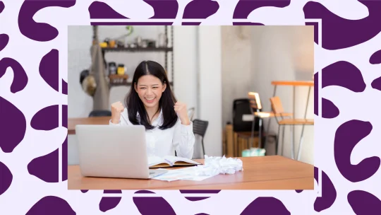 woman excited at work