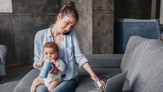 Working mom with baby