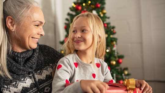 Mom and daughter with present