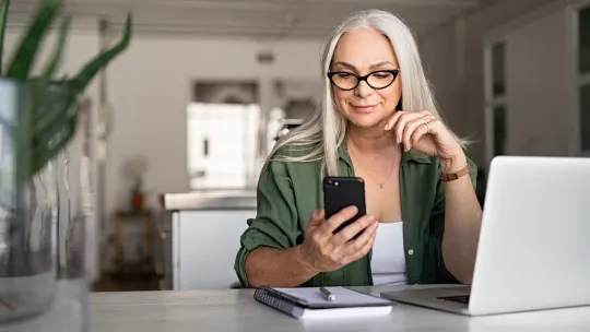 Woman taking reference call