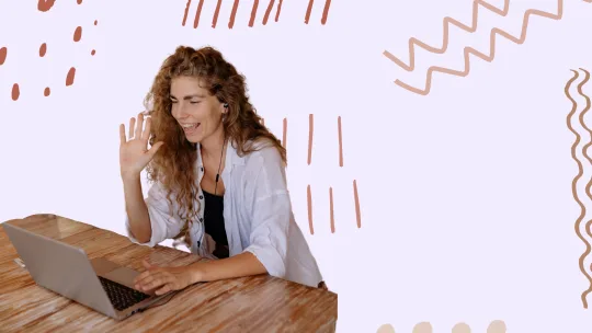 woman waving in virtual interview