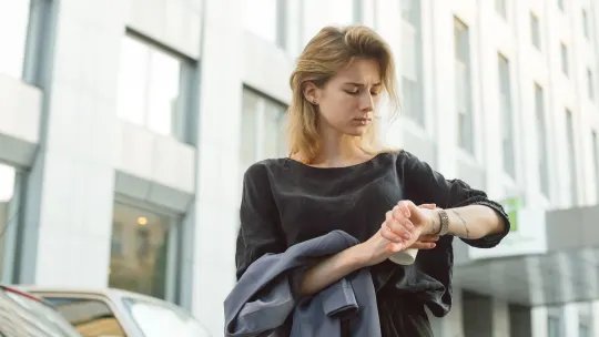 woman running late to work