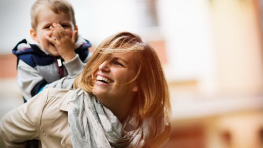 Mom talking to child