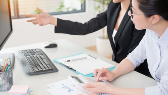 Businesswomen calculating price elasticity