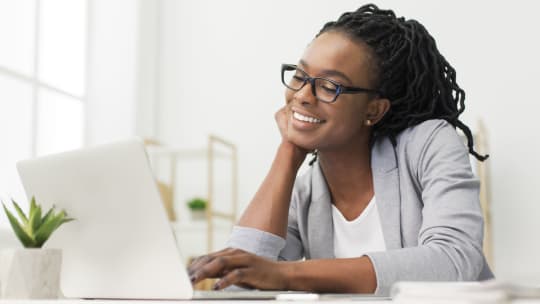 woman conducting a patent search