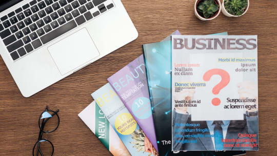 business magazines on a desk