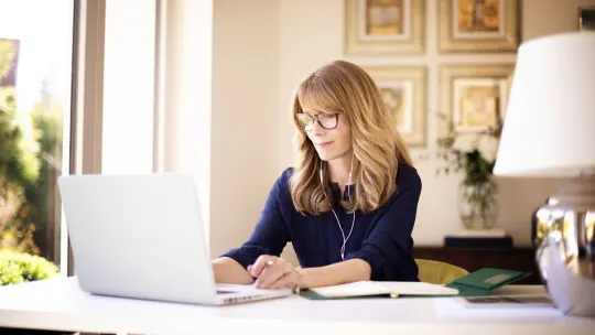 Woman in video performance review