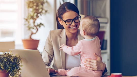 single mom working and child