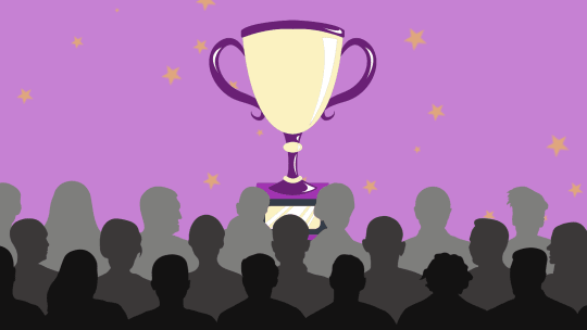 A graphic of an award and a crowd.