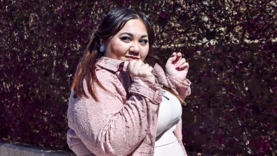 Sarah-Jane Morales of plus size fashion blog SarahJaneReign wears a Torrid lace peplum jacket and Unique Vintage plus size pencil dress.