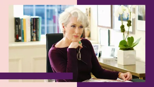 Miranda Priestly from The Devil Wears Prada sitting at her desk