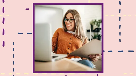 Woman in front of a computer.