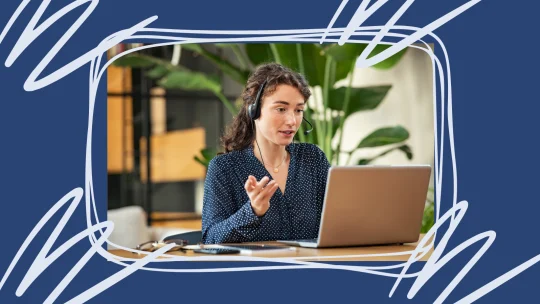 woman talking on virtual work call