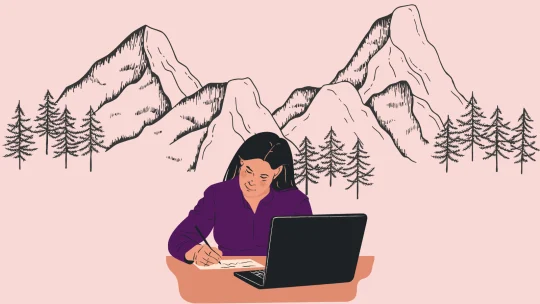 woman working in mountains
