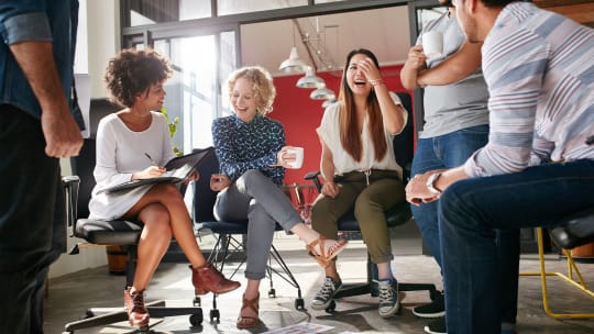 Employees gathered for work meeting
