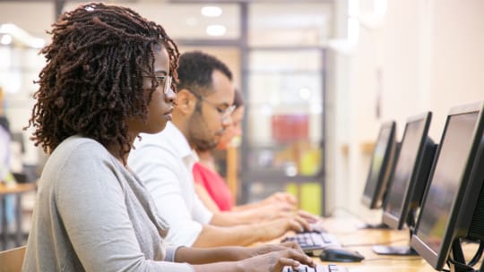 employee and students working