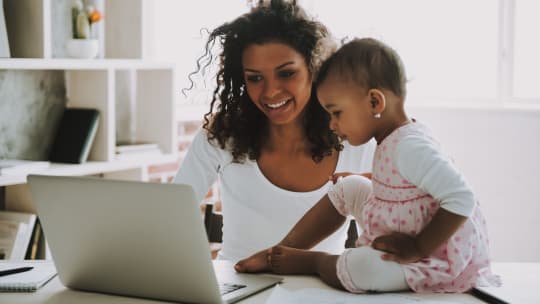 Mom working with daughter