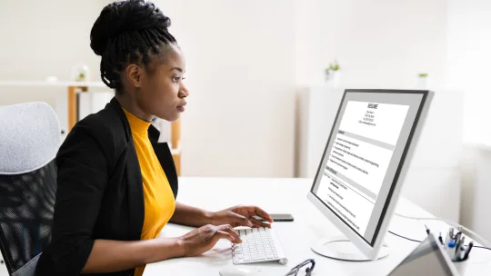woman editing resume
