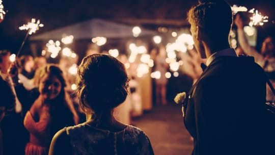 Sparklers at an evening wedding