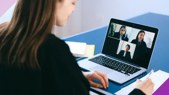 A candidate at an online job interview, illustrating the most common resume and interview mistakes